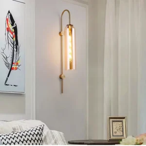 Float Amber Modern Wall Light – Brushed Brass + Amber Finish