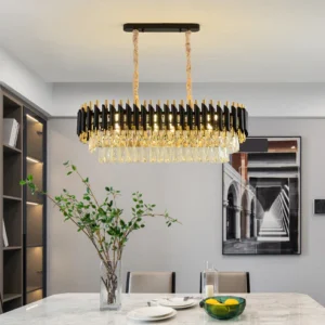 Gold Black Tube Stainless Steel K9 Crystal Pendant Chandelier Ceiling Light