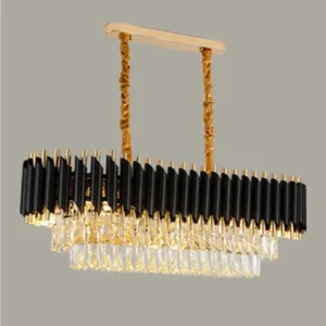 Gold Black Tube Stainless Steel K9 Crystal Pendant Chandelier Ceiling Light